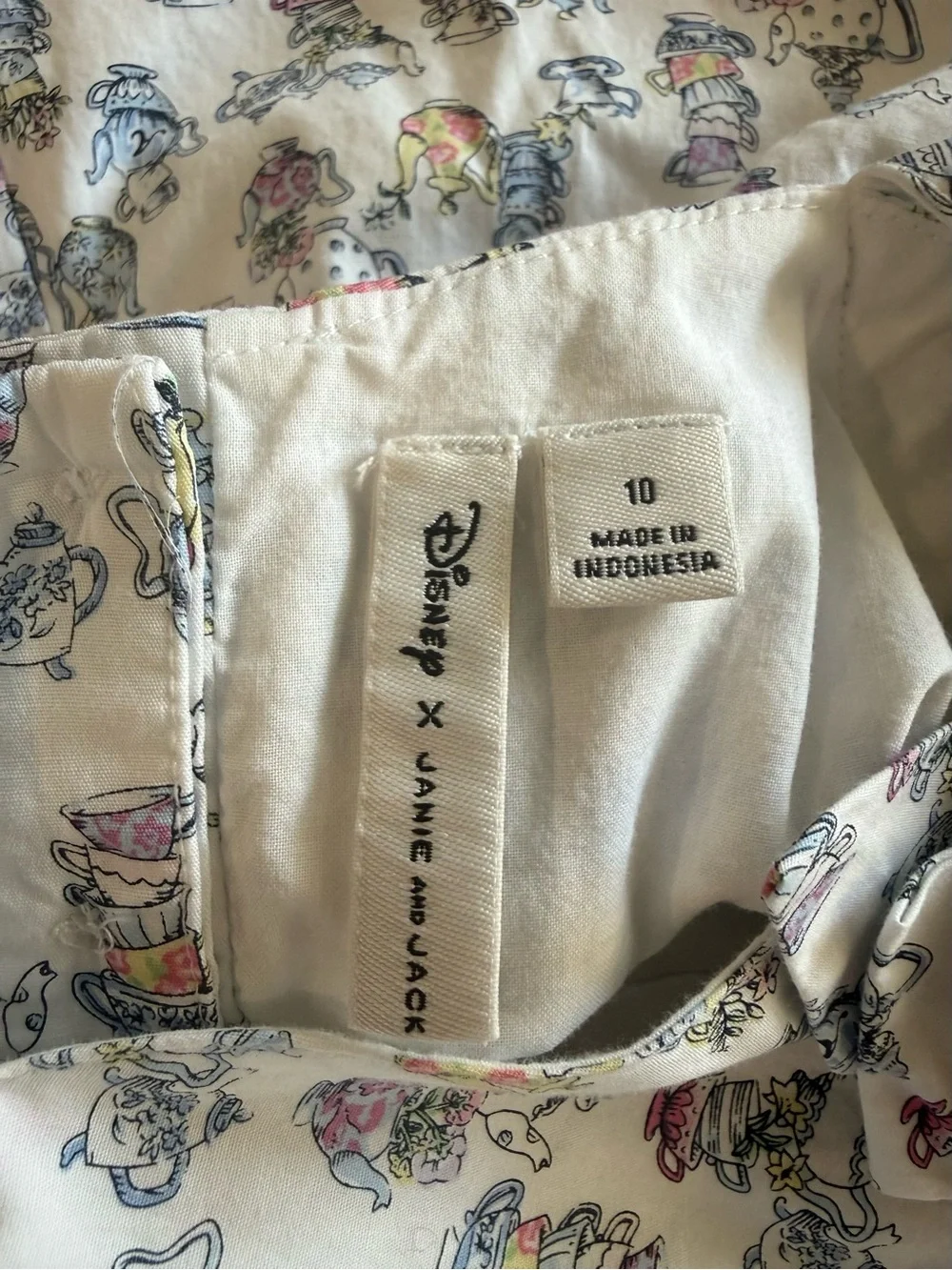 Disney + Janie and Jack White Romper with Colorful Cartoon Tea Cup Print